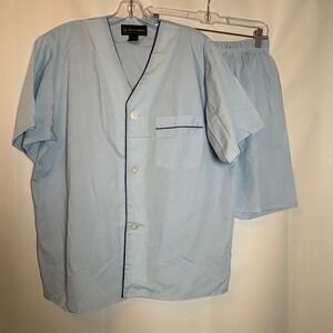 Barrington Mens Pajama Set Light Blue Short Sleeve Button Front‎ Shorts Large